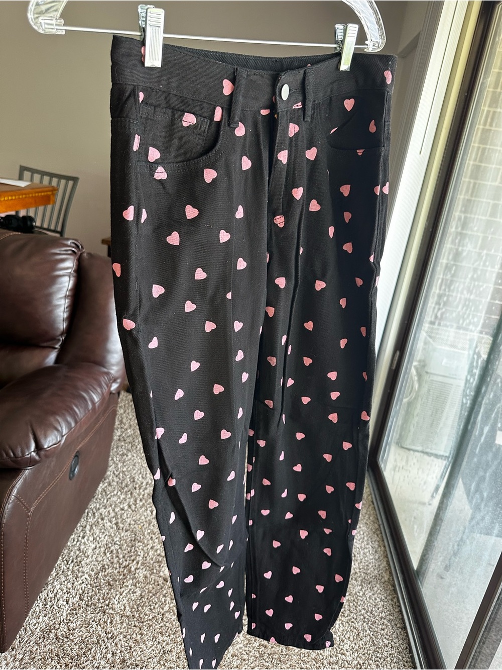 Black with Pink Heart Print Jeans